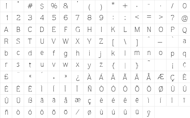 Quantum Regular  glyph index