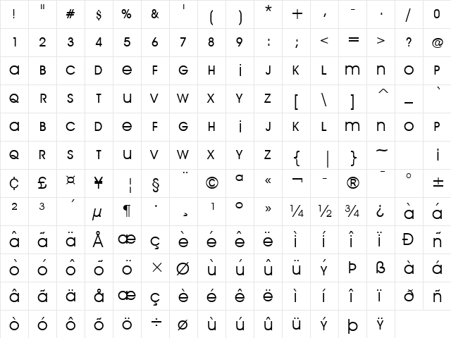 Arri貥 Garde Regular  glyph index