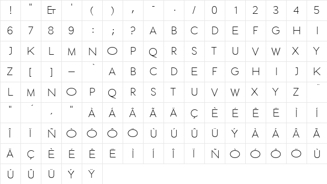 ETH Large Expanded Regular  glyph index