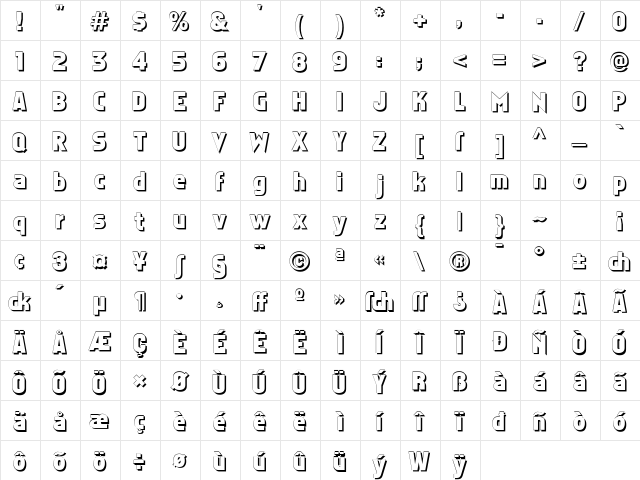 Faktos Shadow Regular  glyph index