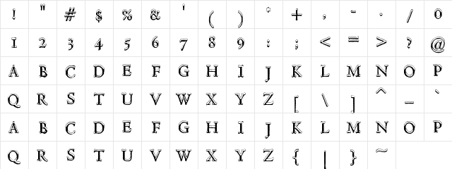Hultog Snowdrift Regular  glyph index