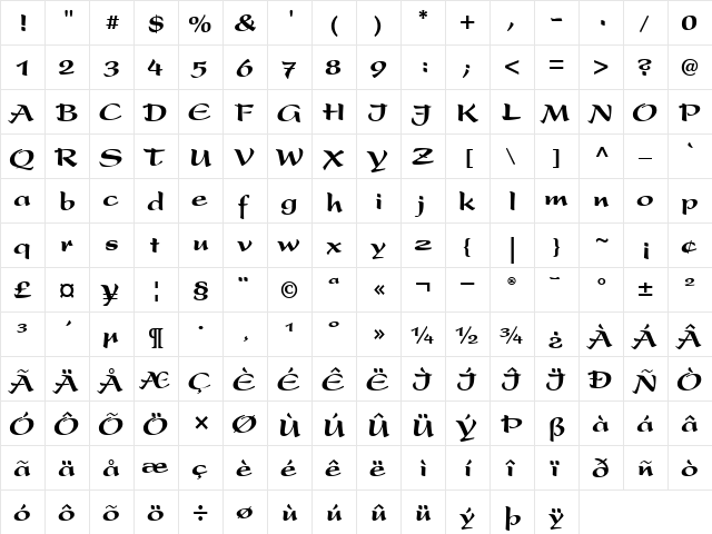 UVN Bay Buom Nang Regular  glyph index