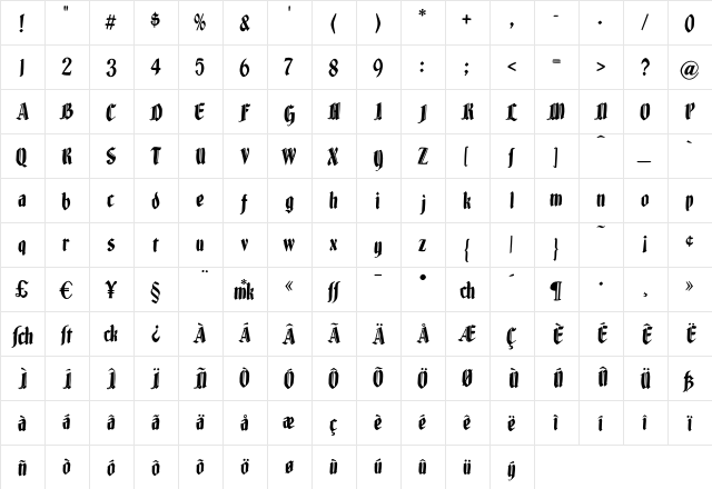 BrokenWoodtypes Regular  glyph index