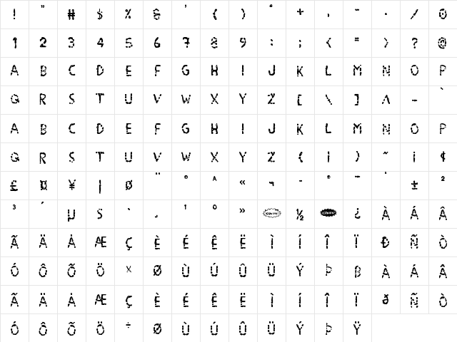 Blood Drenched Staggered Regular  glyph index