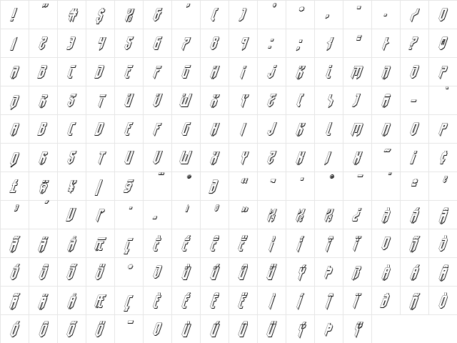 Fedyral II 3D Italic Italic  glyph index