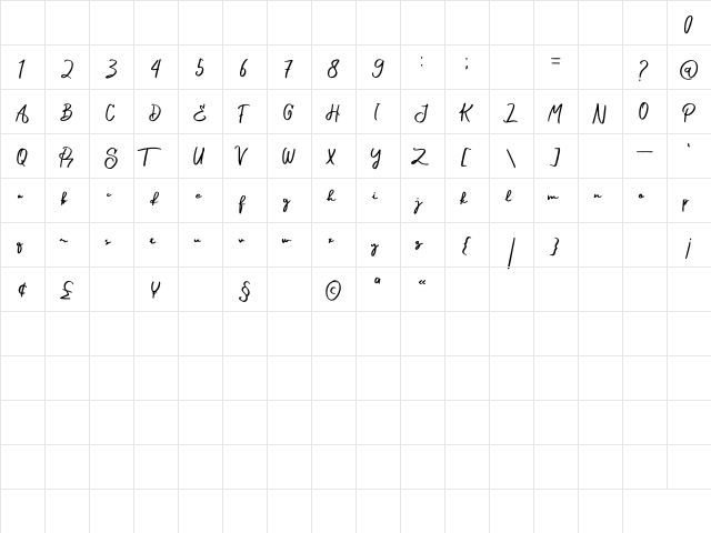 Launsela Regular  glyph index