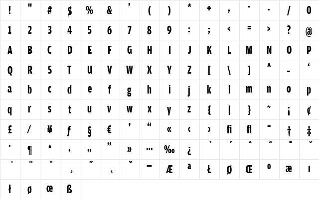 AmplitudeComp-Bold Regular  glyph index