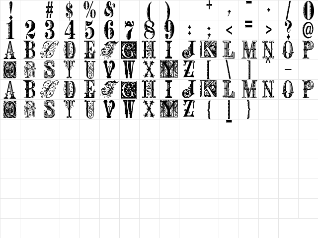 Rage Regular  glyph index