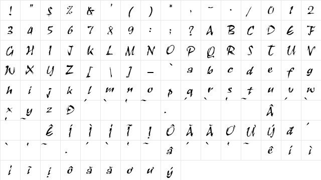 HL Brush 1BK Regular  glyph index