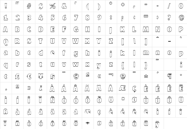 RichardBeckerOutline-Heavy Regular  glyph index