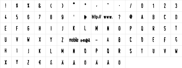 Swede-Trauma Regular  glyph index