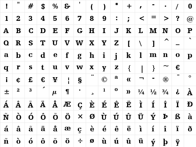 HumstSlab712 Blk BT Black  glyph index
