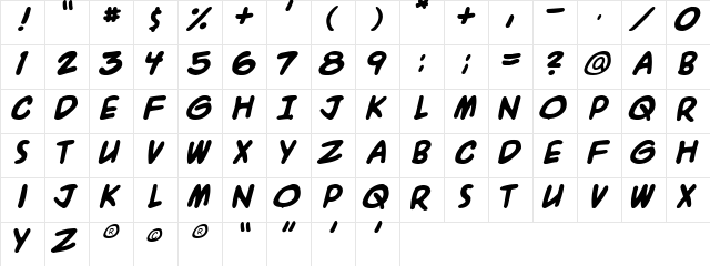 A.C.M.E. Explosive Bold  glyph index