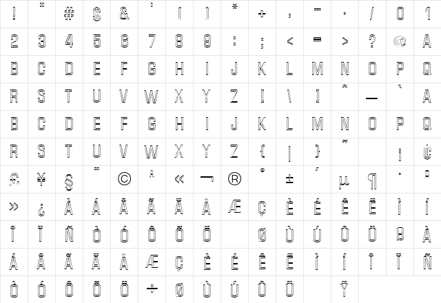 Micro Technic Condensed Outline Regular  glyph index
