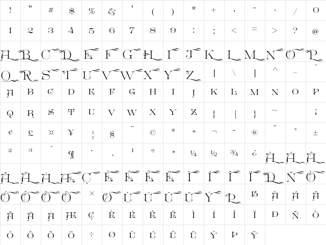 Great Victorian Swashed SC  glyph index