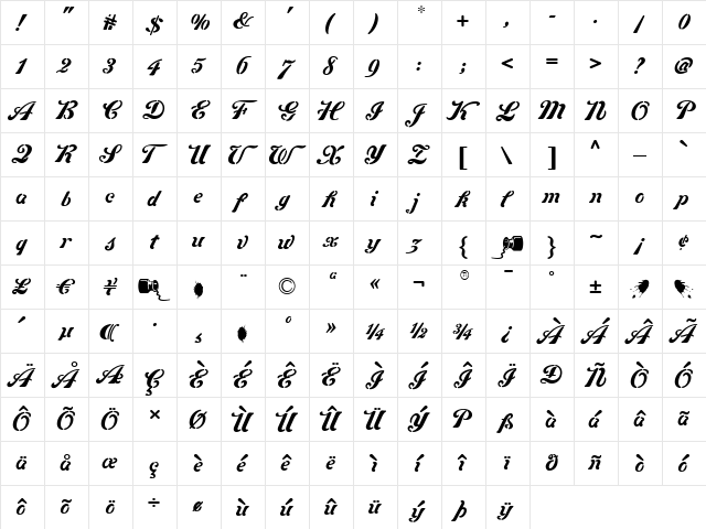 Graphic Stylin NF Regular  glyph index