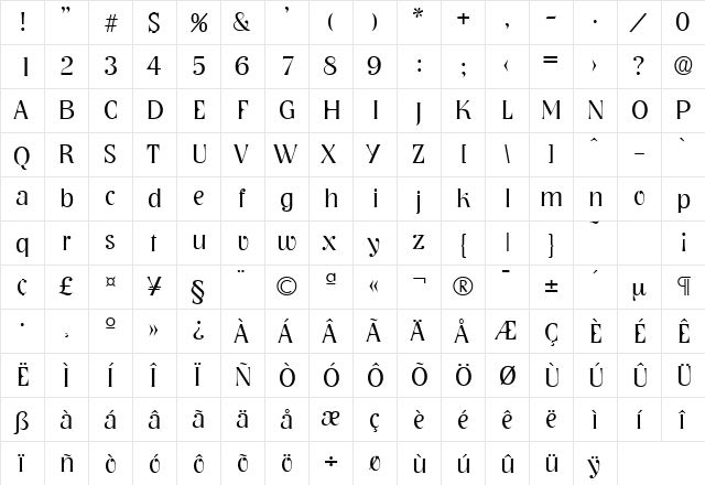 Nashville-Serial-Light Regular  glyph index