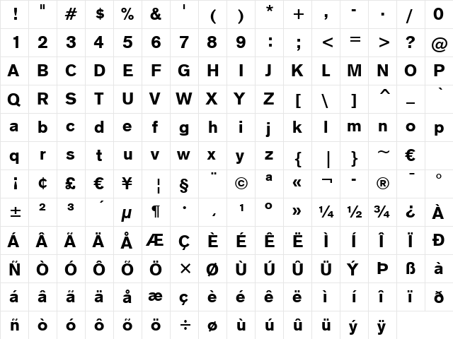 Gothic725 Blk BT Black  glyph index