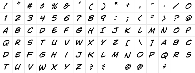CC Jim Lee Italic  glyph index