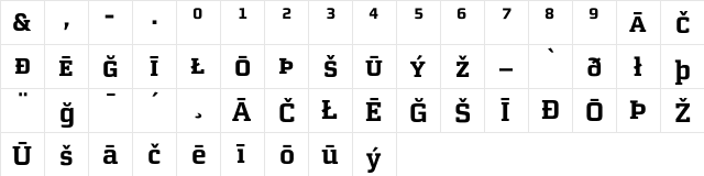 MorganAvec BoldPi  glyph index