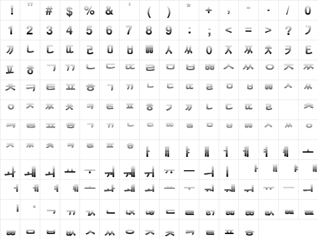 KoreanGradiantSSK Regular  glyph index