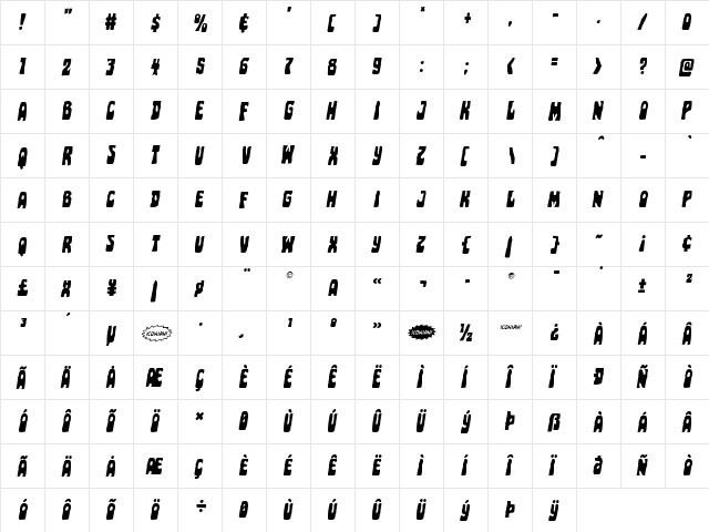 Pocket Monster Italic Italic  glyph index