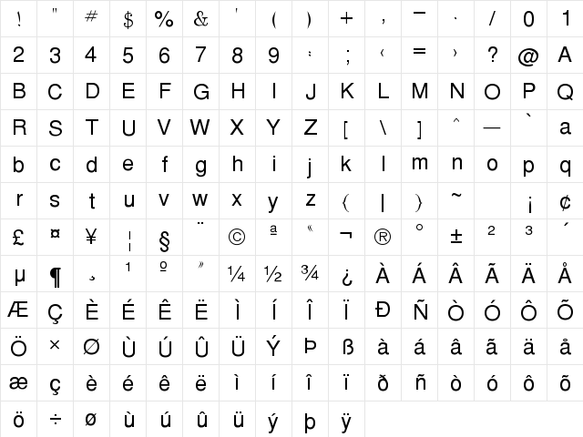 WinSoft Thuluth Pro Light  glyph index