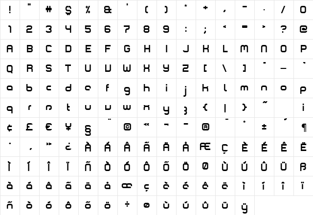 ComsatUnit Regular  glyph index