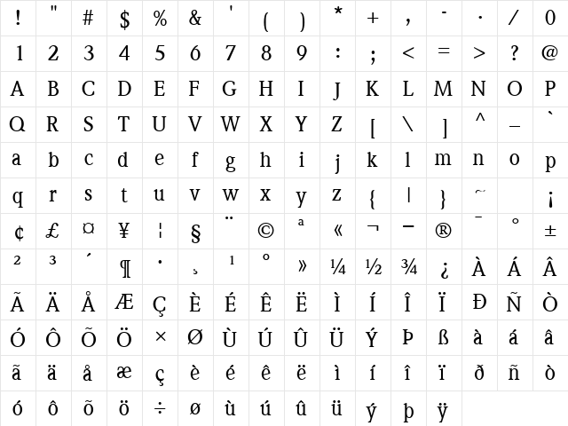 QuintessenceMediumSSK Regular  glyph index