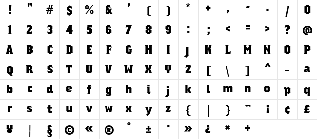 Regalia Free Regular  glyph index