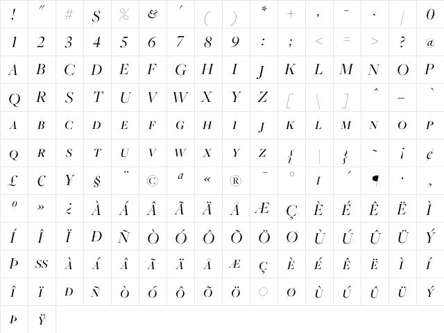 Freight Big Book Italic SC  glyph index
