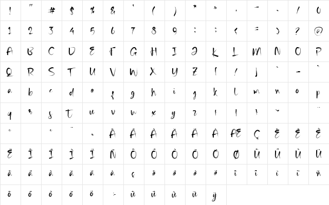 Quotes Brush Regular  glyph index