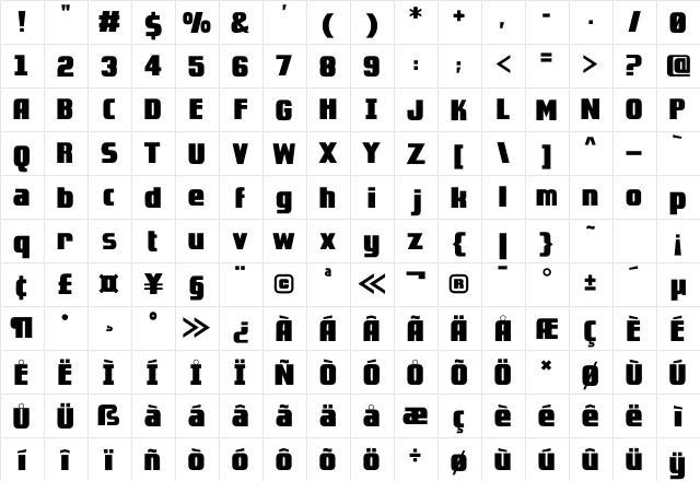 Golden Dragon Solid  glyph index