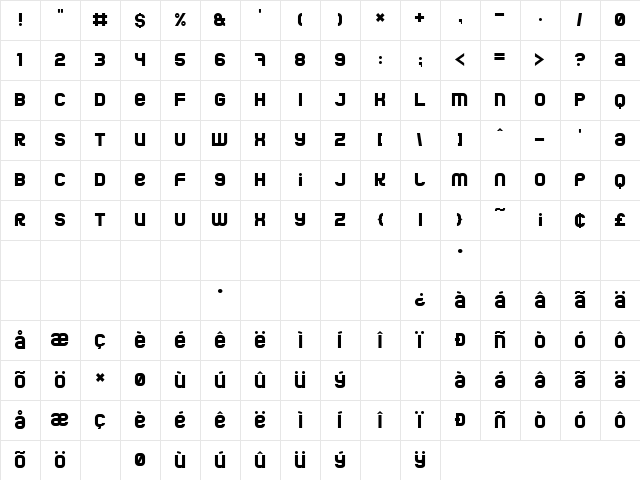 Jumbo Regular  glyph index