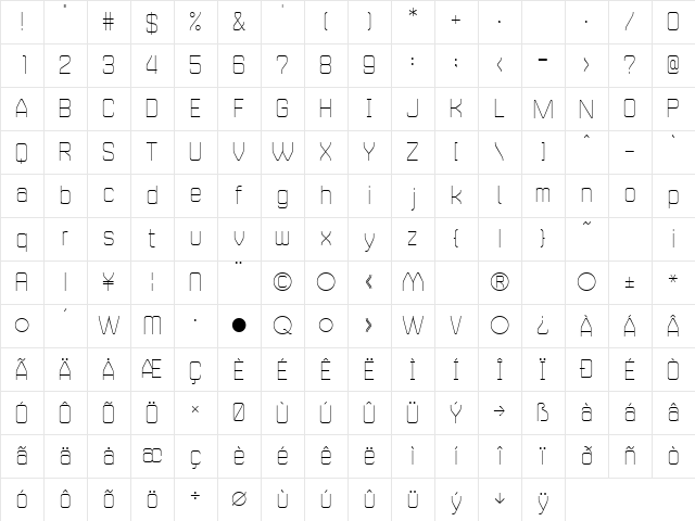 235MKSD UltraLightAl  glyph index
