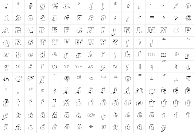 ChristianBeckerOutline-Heavy Italic  glyph index