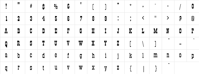 58 Regular  glyph index