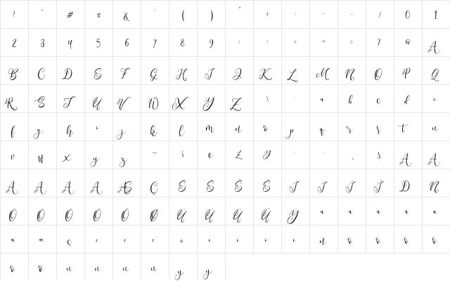 West Cousin Regular  glyph index
