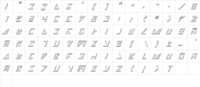 Nick Turbo  Italic 3D Italic 3D  glyph index