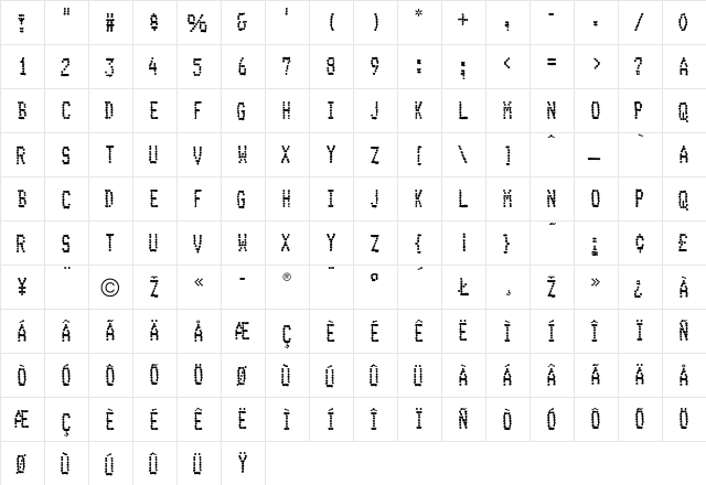 Inkjet Regular  glyph index