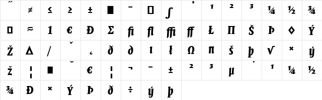 Quadraat Display Bold Italic  glyph index