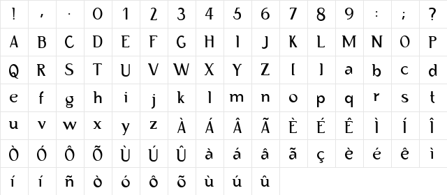 Bertolt Brecht Regular  glyph index