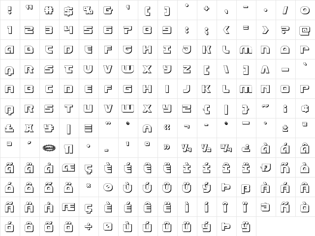 Laser Corps 3D Regular  glyph index