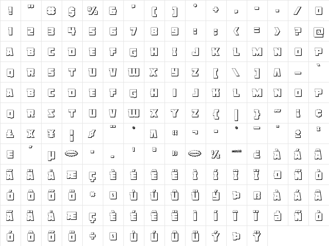 Liberty Legion 3D Regular  glyph index
