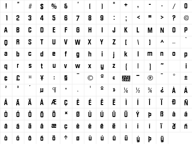 FacetExtrabold Regular  glyph index