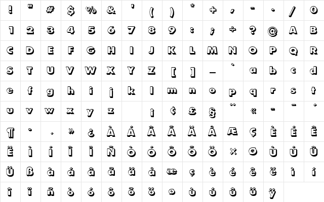 FuturaShaDExtBolRo1 Regular  glyph index