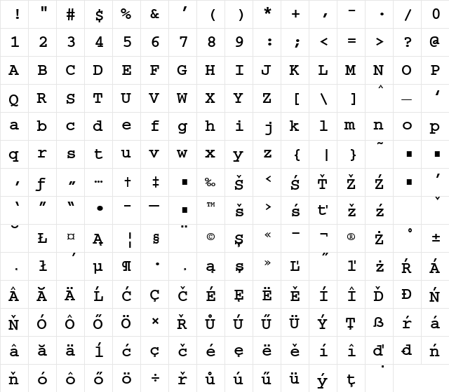 CourierEe Bold  glyph index