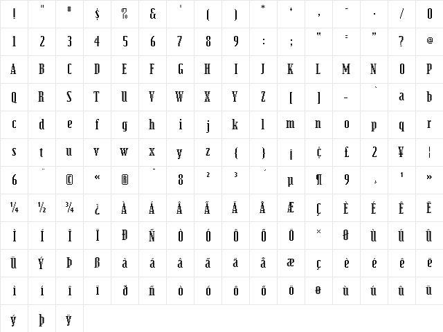 EmigreFifTeen Regular  glyph index