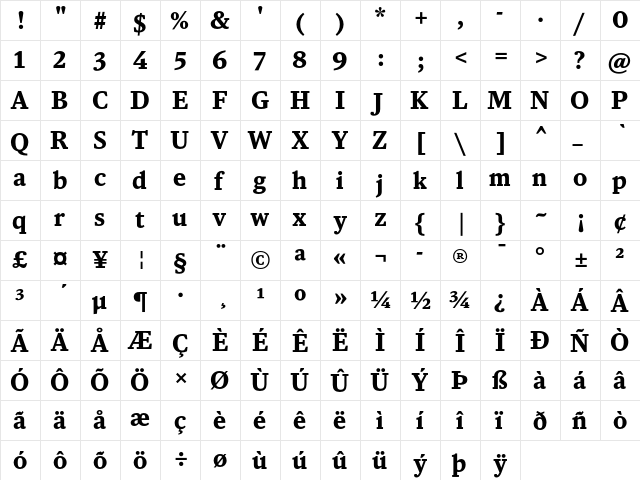 DB News Bold  glyph index