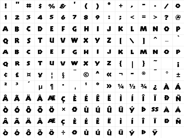 Manito LP Std Regular  glyph index